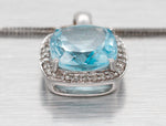 Vintage Aquamarine & Diamond Halo Square Pendant - 14k White Gold Necklace - 20"