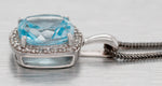 Vintage Aquamarine & Diamond Halo Square Pendant - 14k White Gold Necklace - 20"
