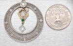 Antique Art Deco Diamond Emerald Open Circle Pendant 14k White Gold 18” Necklace