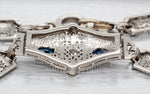 Antique Art Deco Diamond & Sapphire Filigree Bracelet - 14k White Gold - 7”