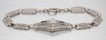 Antique Art Deco Diamond & Sapphire Filigree Bracelet - 14k White Gold - 7”