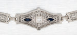 Antique Art Deco Diamond & Sapphire Filigree Bracelet - 14k White Gold - 7”