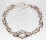 Antique Art Deco Diamond & Sapphire Filigree Bracelet - 14k White Gold - 7”