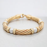 David Yurman 18k Yellow Gold Pearl Metro Twisted Cable Station Bracelet - 7”