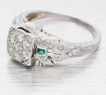 Antique Art Deco 0.25ctw Diamond & Emerald Nature Band Ring - 14k White Gold