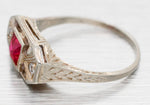 Antique Art Deco Square Ruby & Diamond Band Ring - 18k White Gold