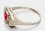 Antique Art Deco Square Ruby & Diamond Band Ring - 18k White Gold