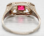 Antique Art Deco Square Ruby & Diamond Band Ring - 18k White Gold