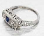 Antique Art Deco Square Sapphire & Diamond Band Ring - 18k White Gold