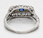 Antique Art Deco Square Sapphire & Diamond Band Ring - 18k White Gold