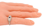 Antique Art Deco Square Sapphire & Diamond Band Ring - 18k White Gold