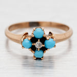 Antique Art Deco Four Stone Turquoise & Diamond Statement Ring - 14k Yellow Gold