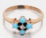 Antique Art Deco Four Stone Turquoise & Diamond Statement Ring - 14k Yellow Gold