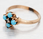 Antique Art Deco Four Stone Turquoise & Diamond Statement Ring - 14k Yellow Gold