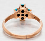 Antique Art Deco Four Stone Turquoise & Diamond Statement Ring - 14k Yellow Gold