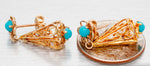 Vintage Turquoise Filigree Swirled Cone Dangle Earrings - Solid 14k Yellow Gold