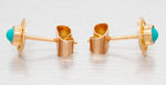 Vintage Turquoise Filigree Circle Stud Earrings - Solid 14k Yellow Gold