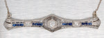 Antique Art Deco Diamond & Sapphire Platinum Pendant - 14k White Gold Necklace