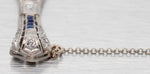Antique Art Deco Diamond & Sapphire Platinum Pendant - 14k White Gold Necklace