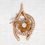 Antique Art Nouveau Lucky Brooch Pin - 10k Rose Gold Horseshoe Clover & Wishbone