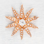 Antique Art Deco Sunstar Diamond & Pearl Starfish Charm / Brooch Pin - 14k Yellow Gold
