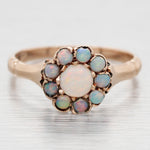 Antique Art Deco Precious Opal Floral Cocktail Ring - 14k Yellow Gold