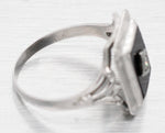 Antique Art Deco Rectangular Onyx & Diamond Signet Ring - 14k White Gold
