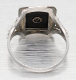 Antique Art Deco Rectangular Onyx & Diamond Signet Ring - 14k White Gold