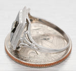 Antique Art Deco Rectangular Onyx & Diamond Signet Ring - 14k White Gold