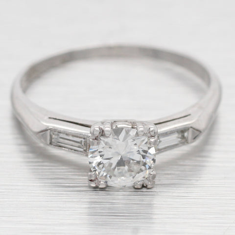 Antique Art Deco 0.90ctw Round Diamond Engagement Ring - Platinum Setting