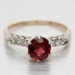 Antique Art Deco Oval Garnet Engagement Ring w/ Diamond Accents - 14k Gold