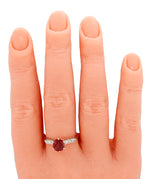 Antique Art Deco Oval Garnet Engagement Ring w/ Diamond Accents - 14k Gold