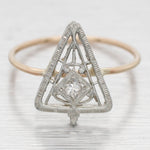 Antique Art Deco 0.05ct Diamond Triangular Cocktail Ring - 14k White Gold