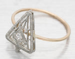 Antique Art Deco 0.05ct Diamond Triangular Cocktail Ring - 14k White Gold