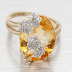 Vintage Large Citrine & Diamond Flower Cocktail Ring - 10k Yellow Gold