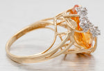 Vintage Large Citrine & Diamond Flower Cocktail Ring - 10k Yellow Gold