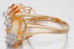 Vintage Large Citrine & Diamond Flower Cocktail Ring - 10k Yellow Gold