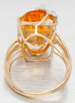 Vintage Large Citrine & Diamond Flower Cocktail Ring - 10k Yellow Gold