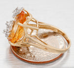 Vintage Large Citrine & Diamond Flower Cocktail Ring - 10k Yellow Gold