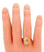 Vintage Large Citrine & Diamond Flower Cocktail Ring - 10k Yellow Gold