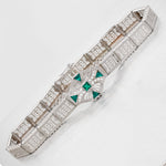 Antique Art Deco Green Emerald Filigree Bracelet - 14k White Gold - 7.75"
