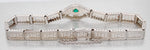 Antique Art Deco Green Emerald Filigree Bracelet - 14k White Gold - 7.75"