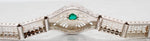 Antique Art Deco Green Emerald Filigree Bracelet - 14k White Gold - 7.75"