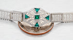 Antique Art Deco Green Emerald Filigree Bracelet - 14k White Gold - 7.75"