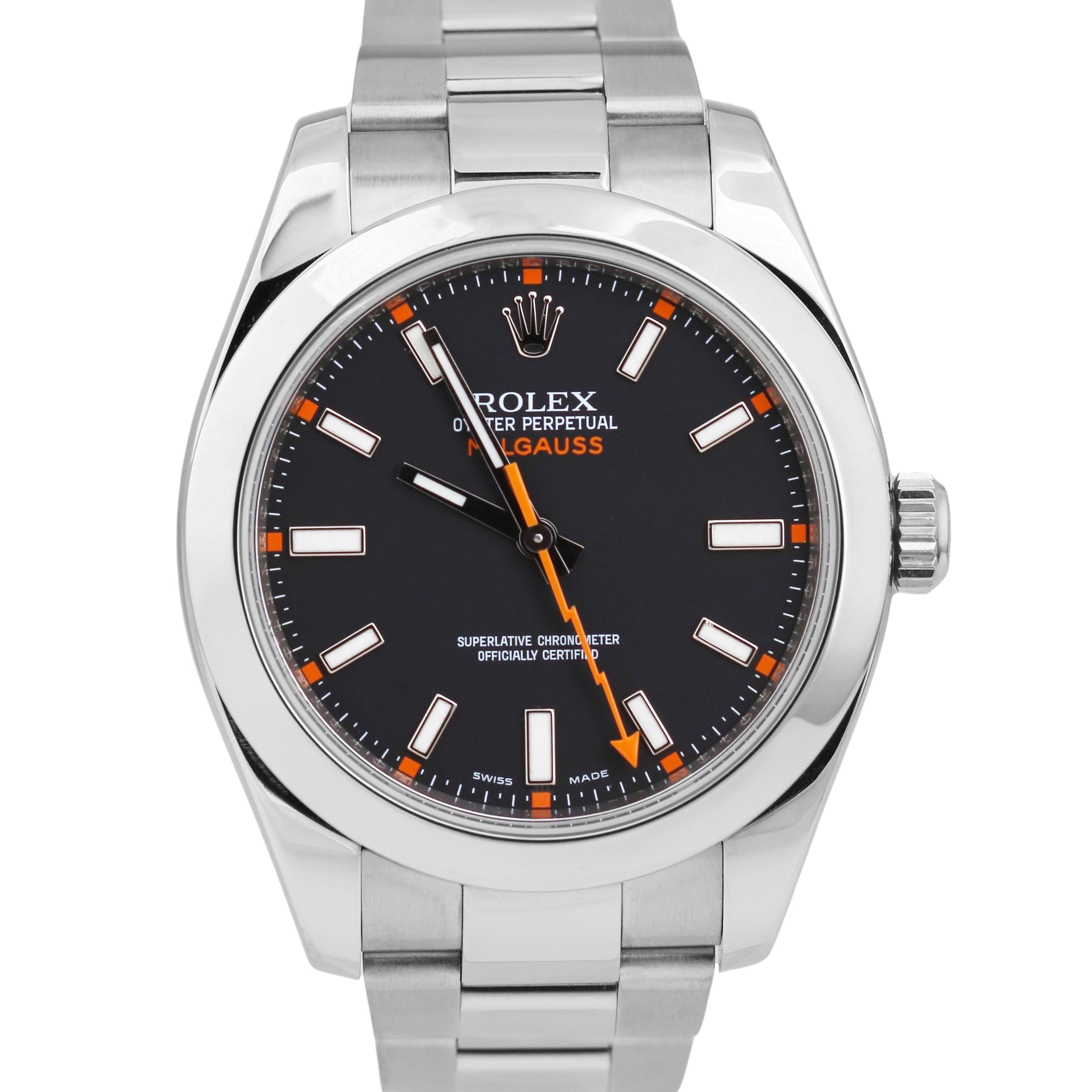 MINT Rolex Milgauss BLACK Orange Stainless Steel 40mm 116400 Oyster Watch