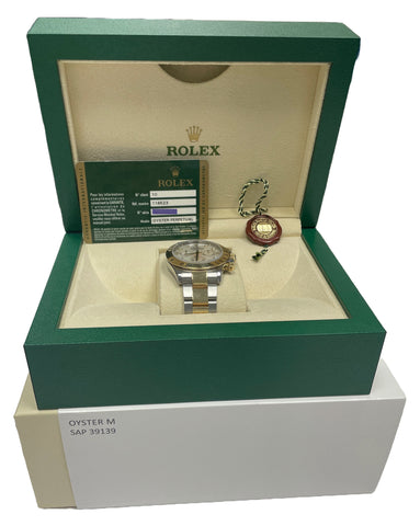 PAPERS Rolex Daytona Cosmograph 40mm MOP DIAMOND 18K Gold Steel Watch 116523 BOX