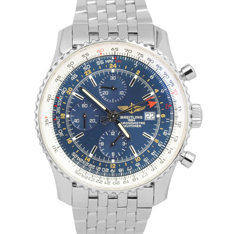 MINT PAPERS Breitling Navitimer World GMT BLUE Steel Chronograph 46mm A24322 BOX