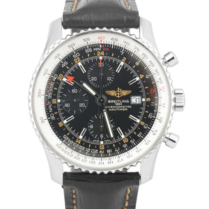 Breitling Navitimer World GMT Black Stainless Leather Chronograph 46mm A24322