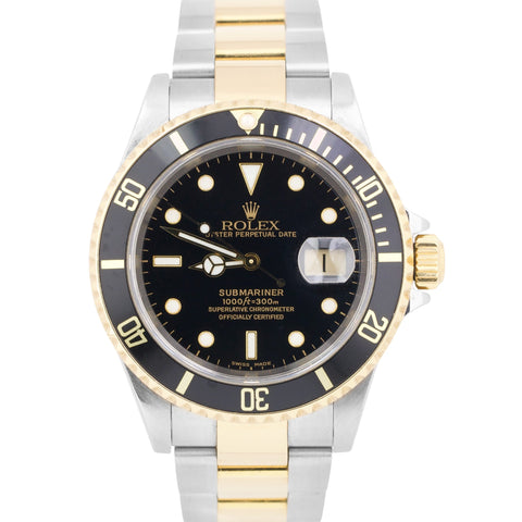 PAPERS Rolex Submariner Date 40mm BLACK Two-Tone 18K GOLD BUCKLE Steel 16613 BOX