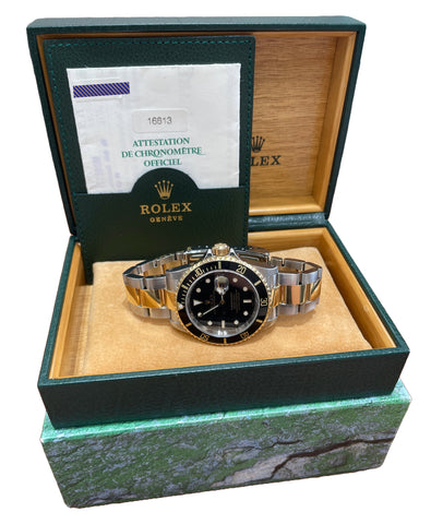 PAPERS Rolex Submariner Date 40mm BLACK Two-Tone 18K GOLD BUCKLE Steel 16613 BOX